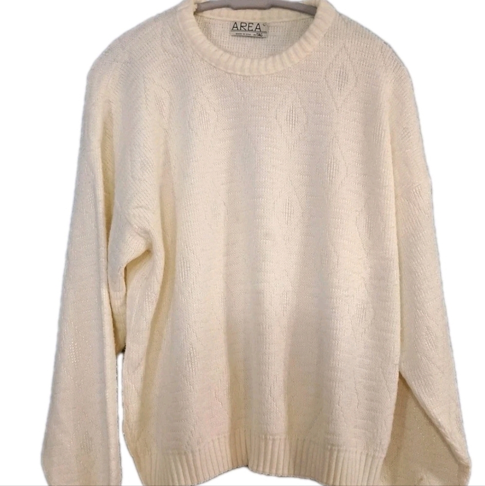 Area By Tag Made USA Vtg Sweater Sz  Large Mens Off White Fisherman Coastal